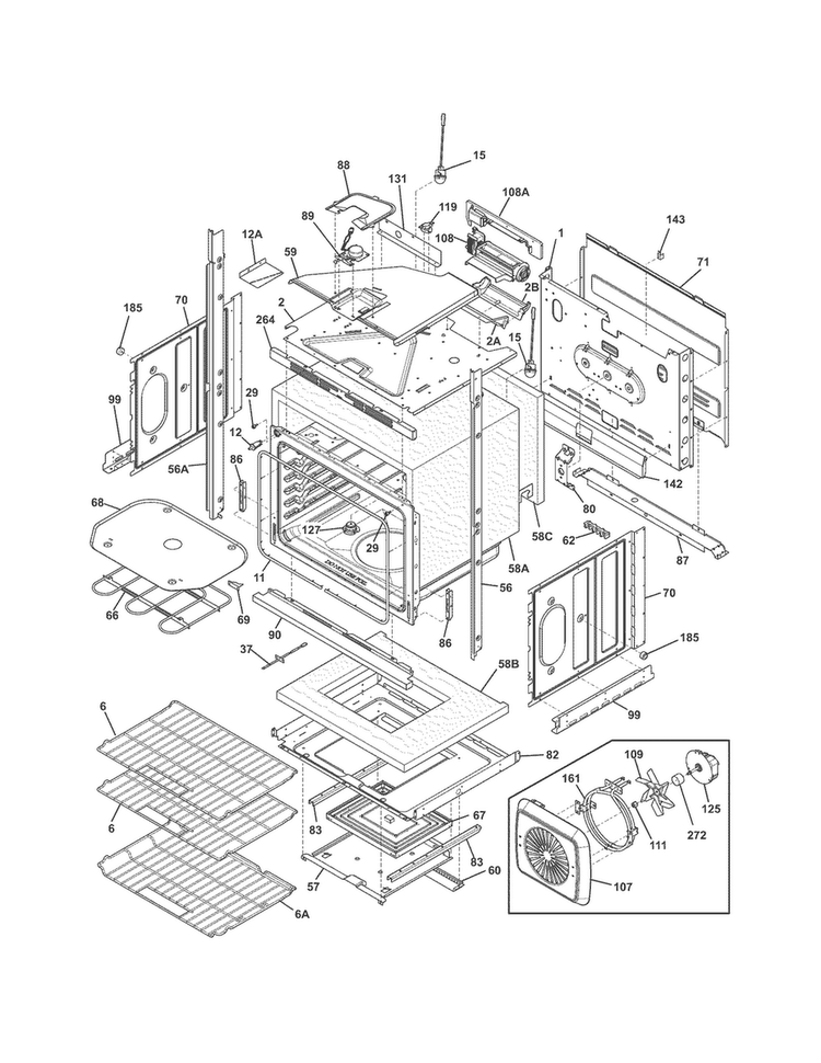 Lower Oven Diagram and Parts List for FGET3065PWB  Frigidaire Wall Oven