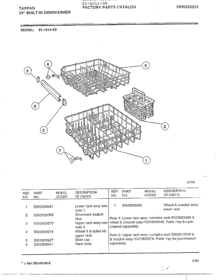 Tappan 24" Built-in Dishwasher Diagram and Parts List for 61-1014-00  Frigidaire Dishwasher