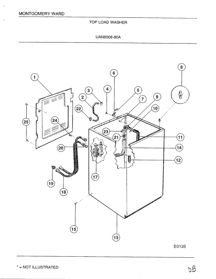Top Load Washer Diagram and Parts List for 6008A  Frigidaire Washer