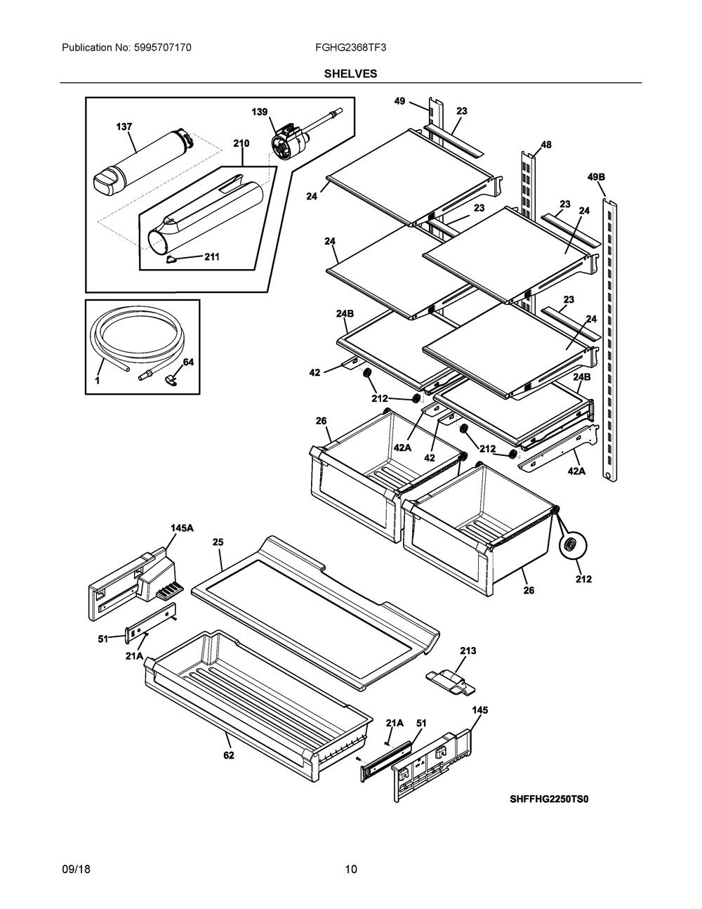 Shelves Diagram and Parts List for FGHG2368TF3  Frigidaire Refrigerator