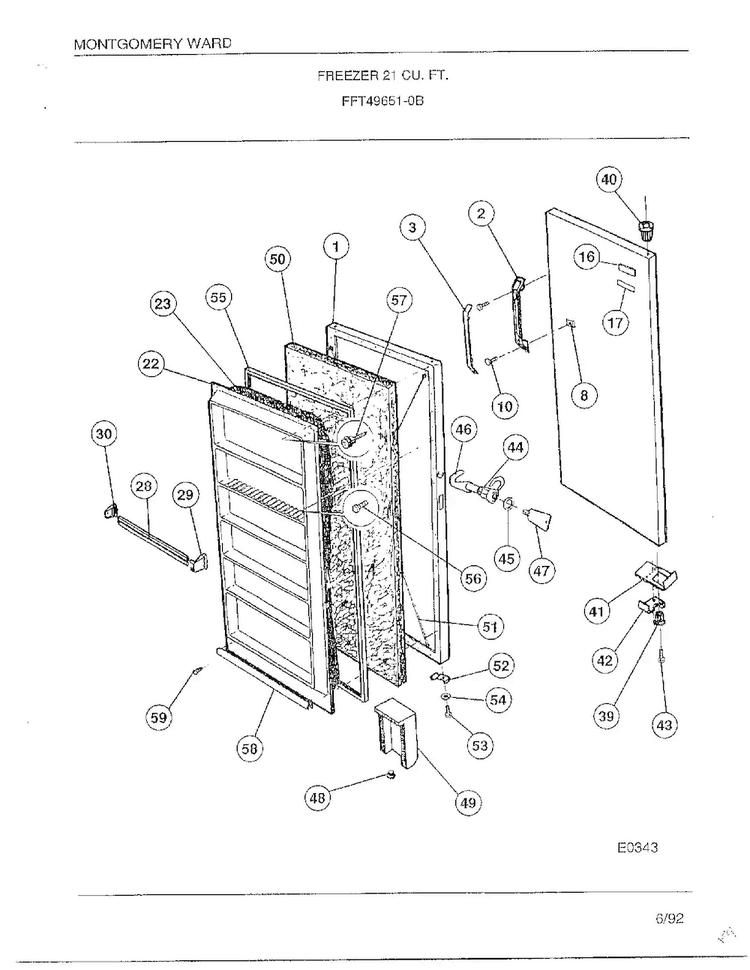 Freezer 21 Cubic Feet Diagram and Parts List for 49651-0B  Frigidaire Freezer