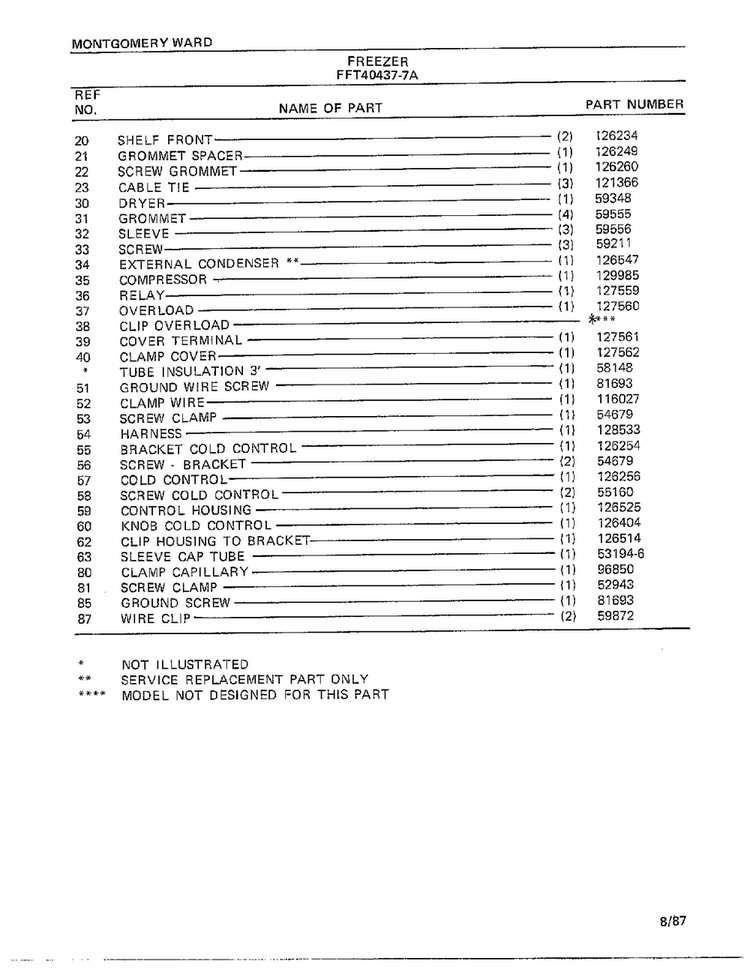 Freezer Page 2 Diagram and Parts List for 40437A-7  Frigidaire Freezer