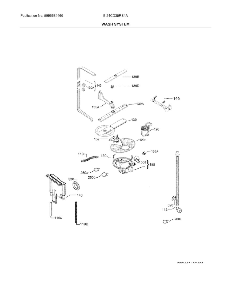 Wash System Diagram and Parts List for EI24CD35RS4A  Electrolux Dishwasher