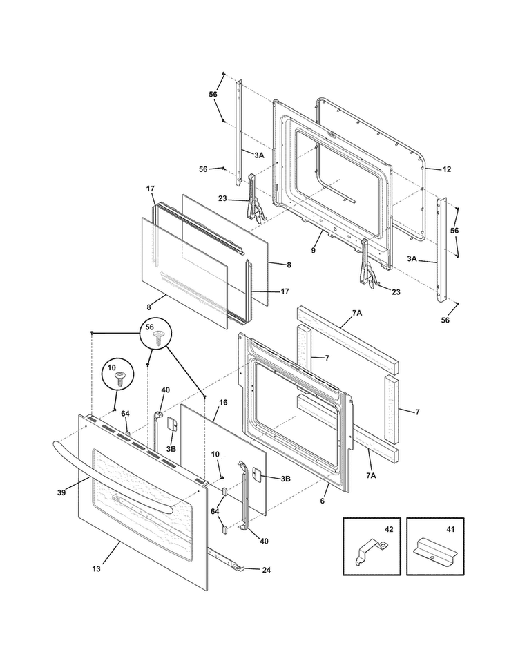 Door Diagram and Parts List for PLCS389ECI  Frigidaire Range