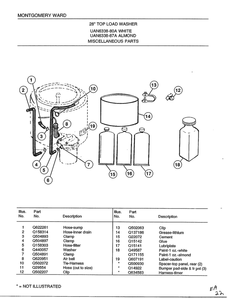 Miscellaneous Parts Diagram and Parts List for 6338A  Frigidaire Washer