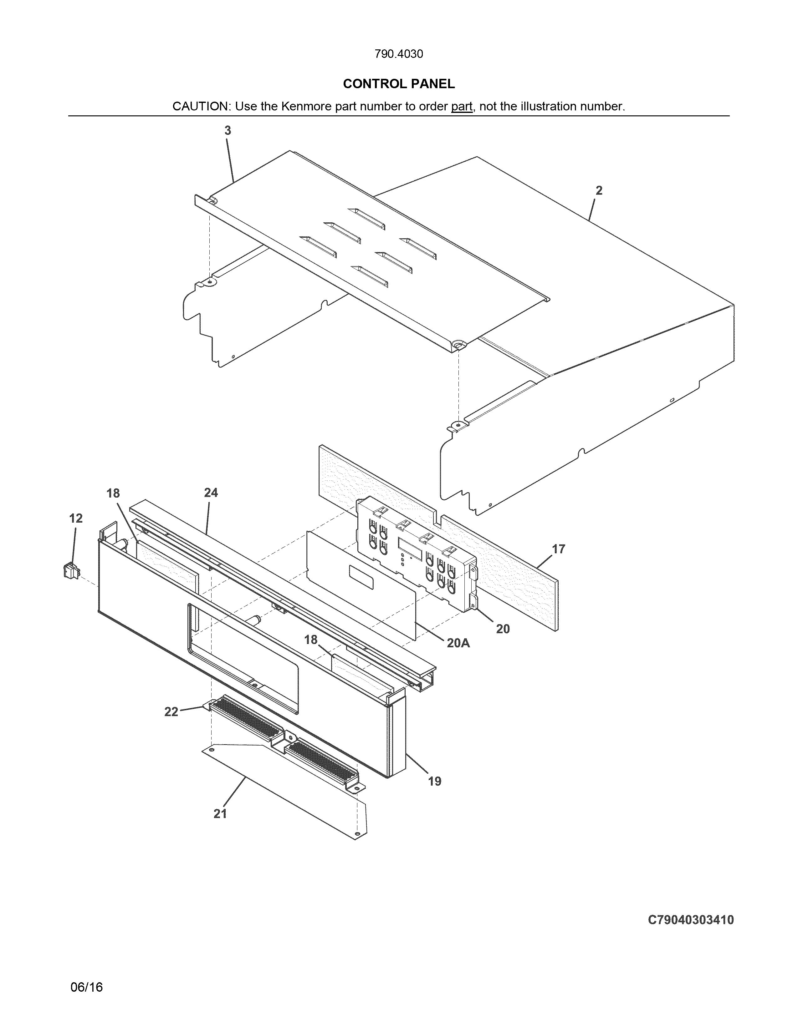 Control Panel Diagram and Parts List for 79040309410  Kenmore Wall Oven