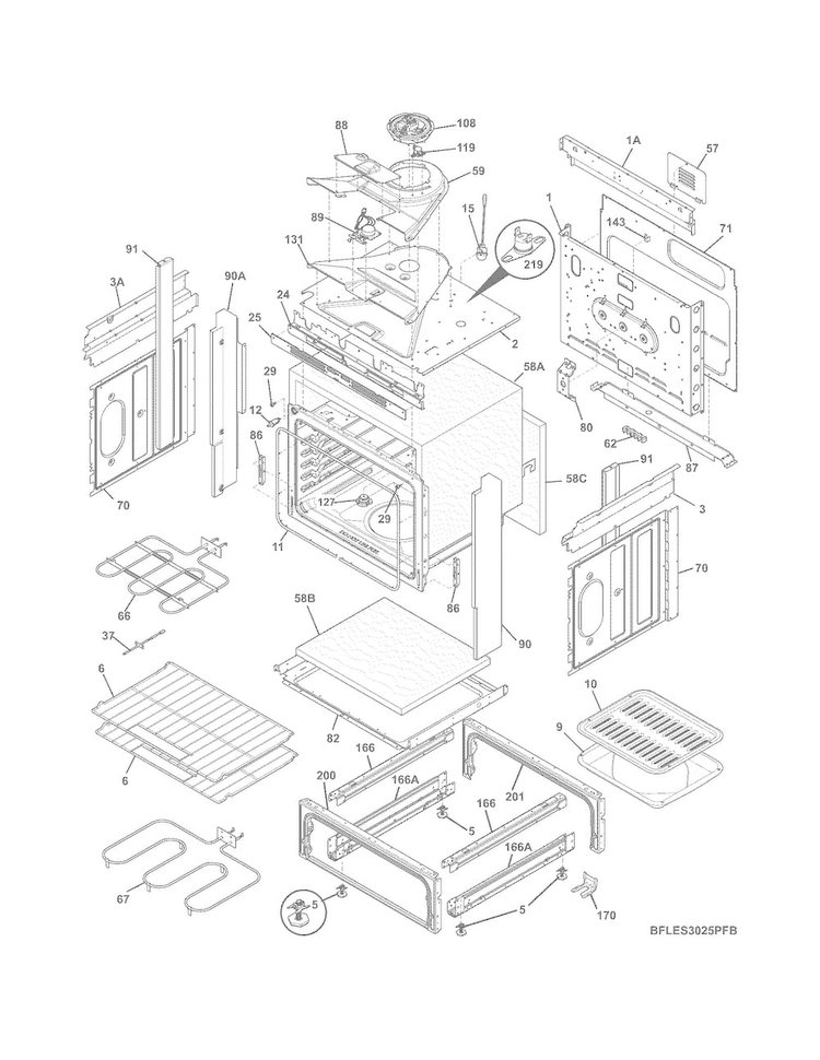 Body Diagram and Parts List for LFES3025PFB  Frigidaire Range