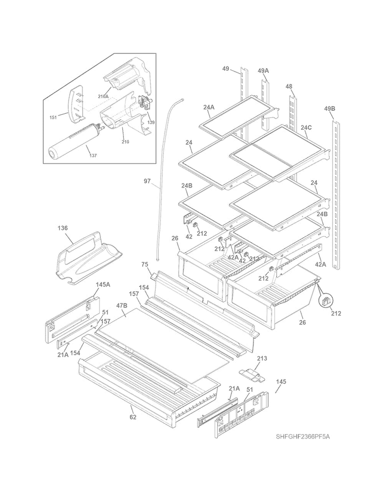 Shelves Diagram and Parts List for FGHF2366PF5A  Frigidaire Refrigerator