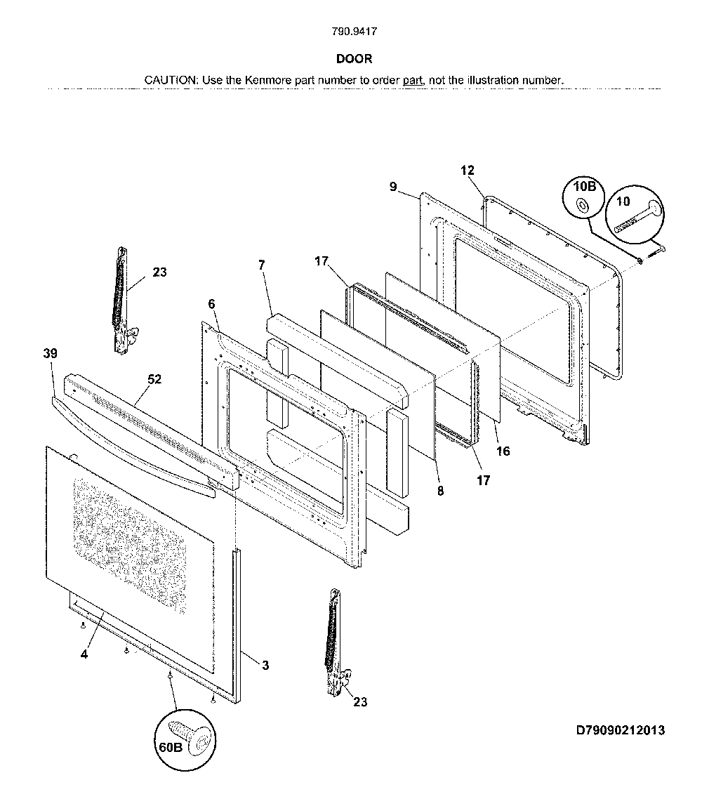 Door Diagram and Parts List for 79094179315  Kenmore Range