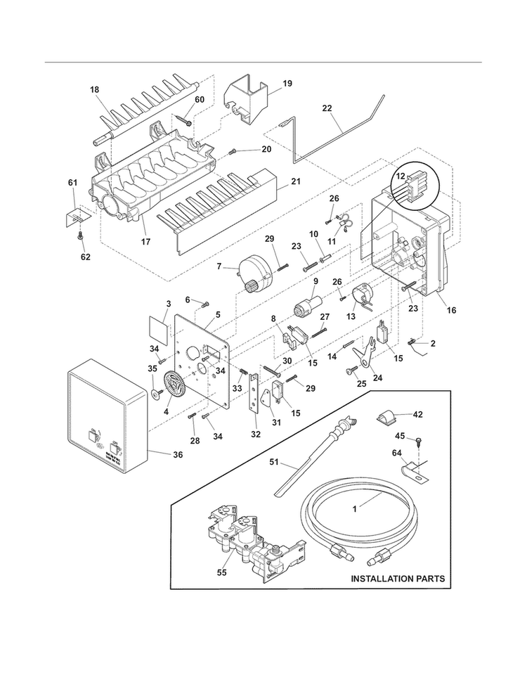Ice Maker Diagram and Parts List for WWSS2601KW7  Westinghouse Refrigerator