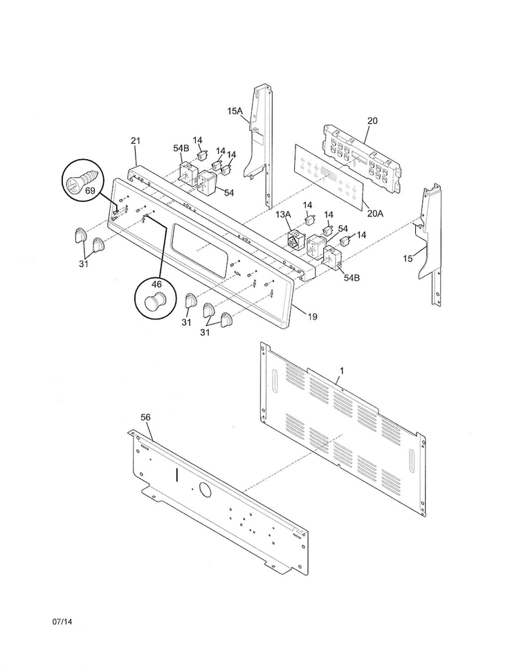Backguard Diagram and Parts List for LGEF3043KFN  Frigidaire Range