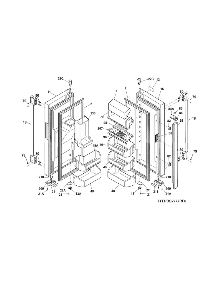 Fresh Food Door Diagram and Parts List for FPBS2777RF6  Frigidaire Refrigerator