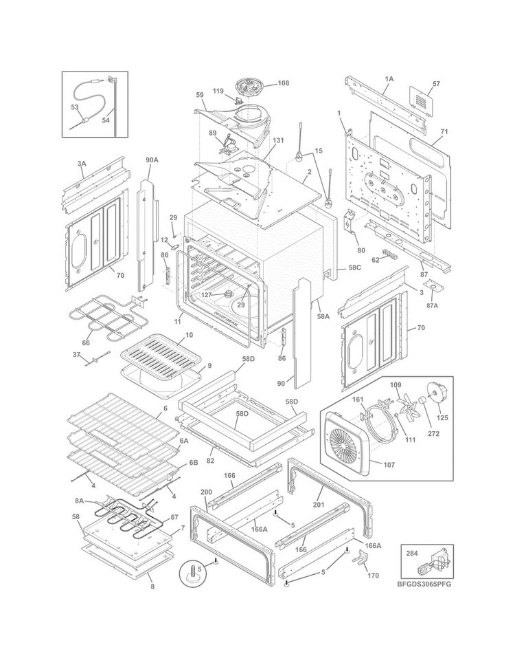 Body Diagram and Parts List for FGDS3065PFH  Frigidaire Range