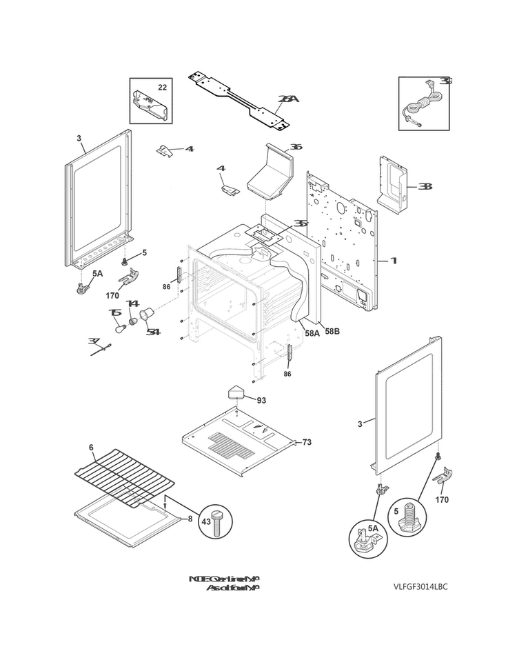 Body Diagram and Parts List for FFLF3017LWD  Frigidaire Range