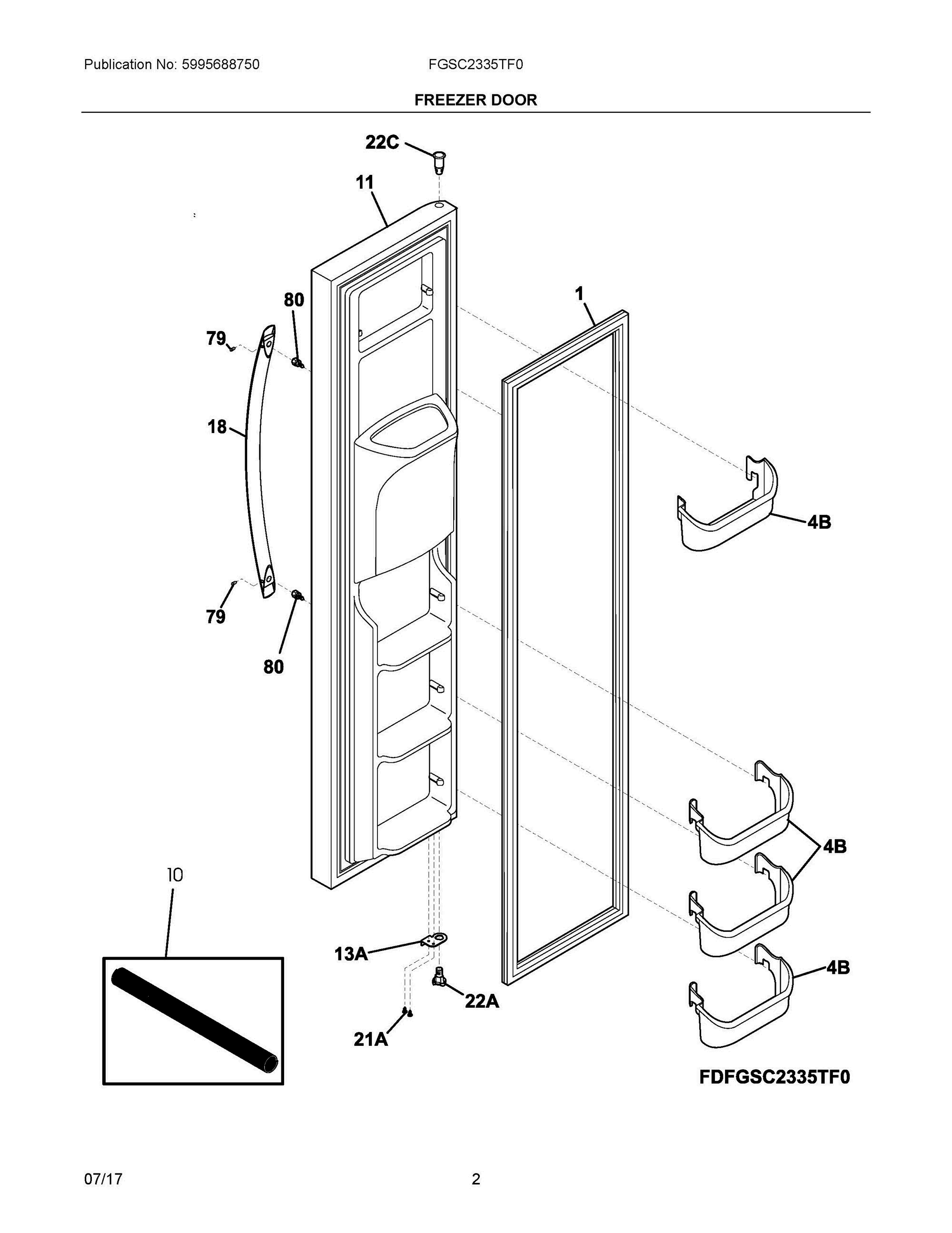 02 - FREEZER DOOR Diagram and Parts List for FGSC2335TF0  Frigidaire Refrigerator