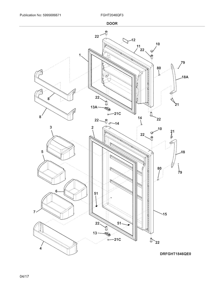 Door Diagram and Parts List for FGHT2046QF3  Frigidaire Refrigerator