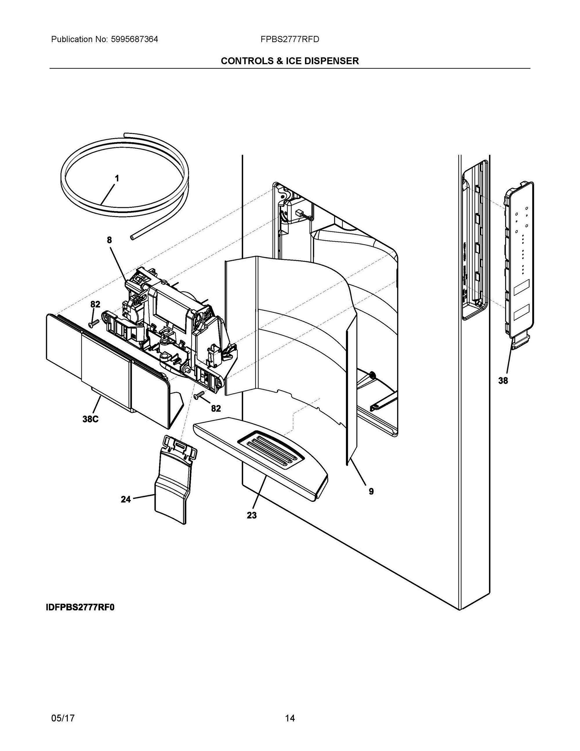 07 - CONTROLS & ICE DISPENSER Diagram and Parts List for FPBS2777RFD  Frigidaire Refrigerator