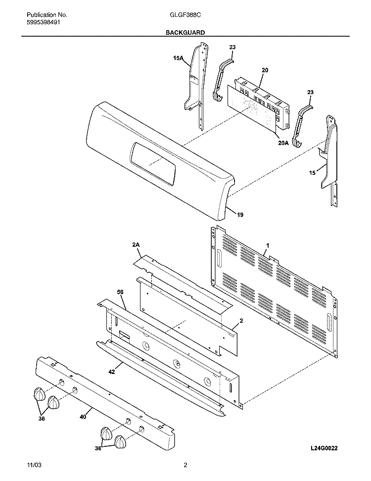 BACKGUARD Diagram and Parts List for GLGF388CQB  Frigidaire Range