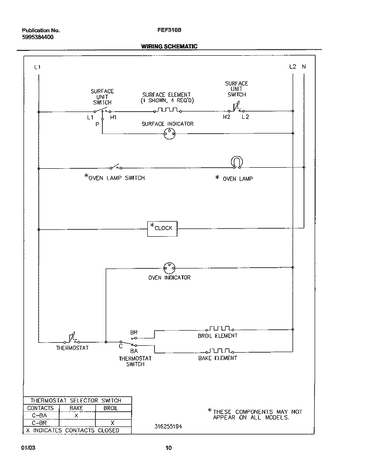 WIRING SCHEMATIC Diagram and Parts List for FEF316BSA  Frigidaire Range
