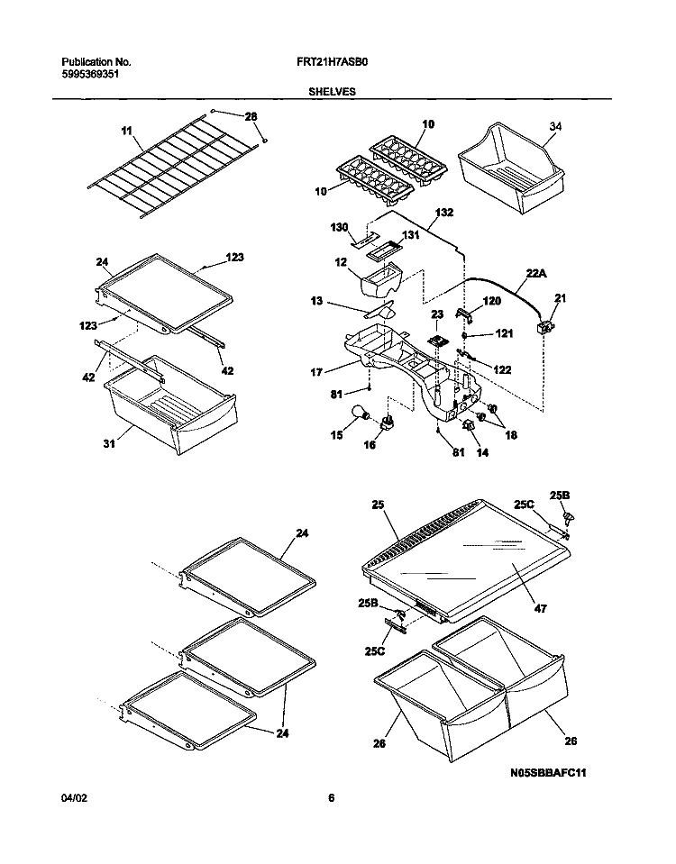 SHELVES Diagram and Parts List for FRT21H7ASB0  Frigidaire Refrigerator
