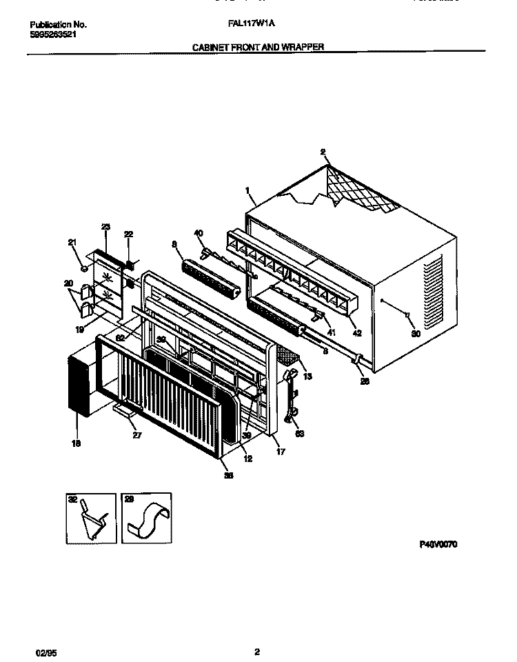 CABINET FRONT AND WRAPPER Diagram and Parts List for FAL117W1A1  Frigidaire Air Conditioner