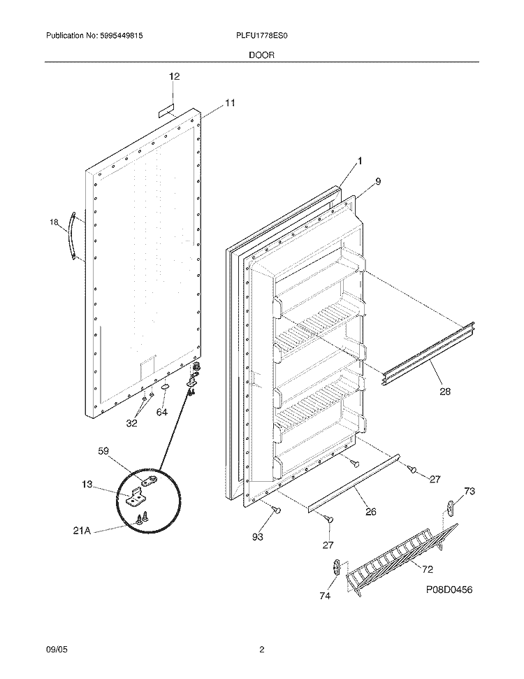 DOOR Diagram and Parts List for PLFU1778ES0  Frigidaire Freezer