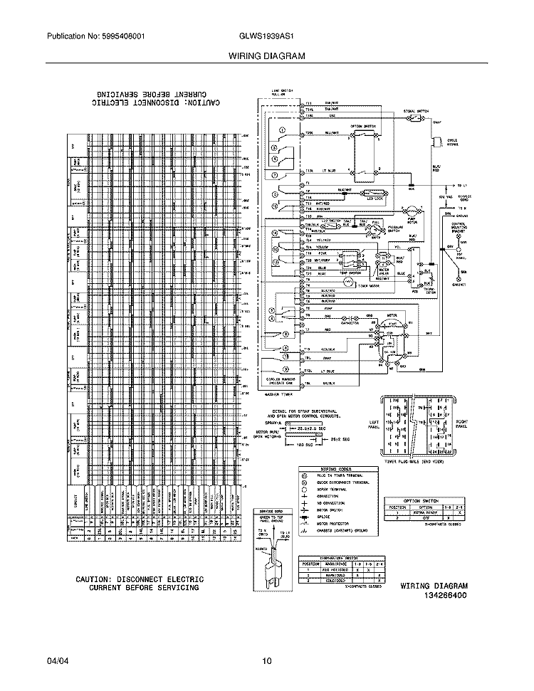 WIRING DIAGRAM Diagram and Parts List for GLWS1939AS1  Frigidaire Washer