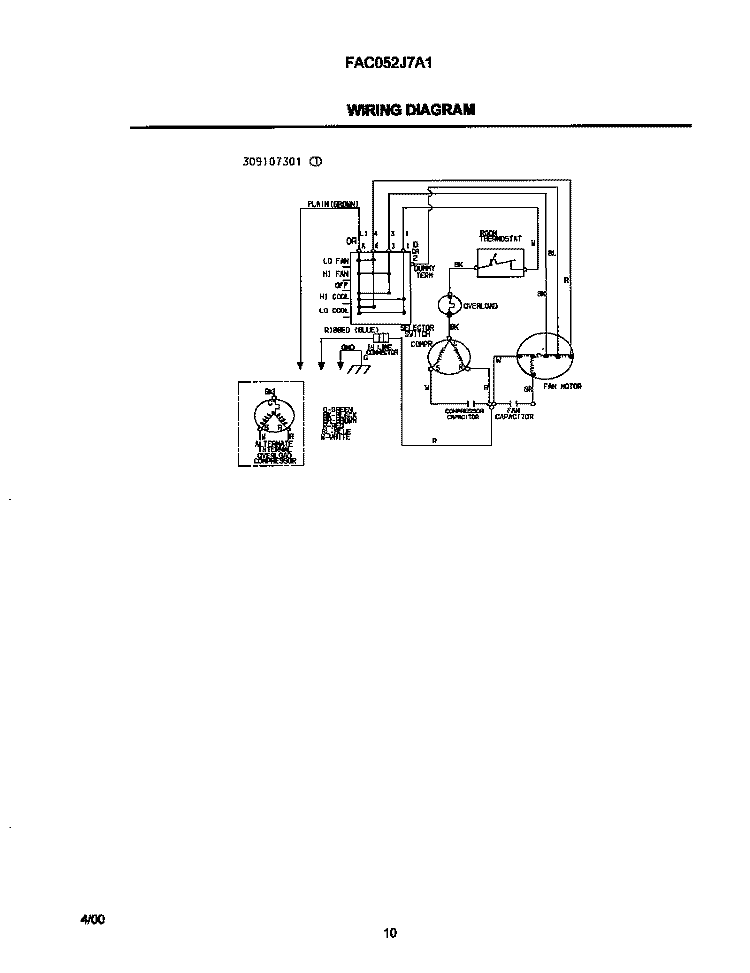 WIRING DIAGRAM Diagram and Parts List for FAC052J7A1  Frigidaire Air Conditioner