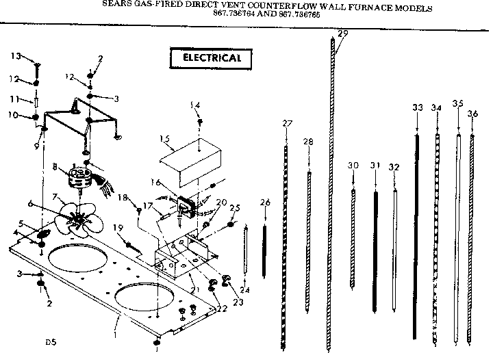 Electrical Diagram and Parts List for 867736764  Frigidaire Furnace