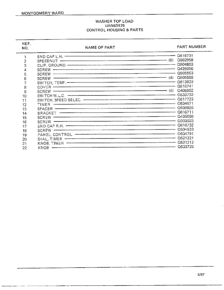 Control Housing And Parts Page 2 Diagram and Parts List for 6347B  Frigidaire Washer