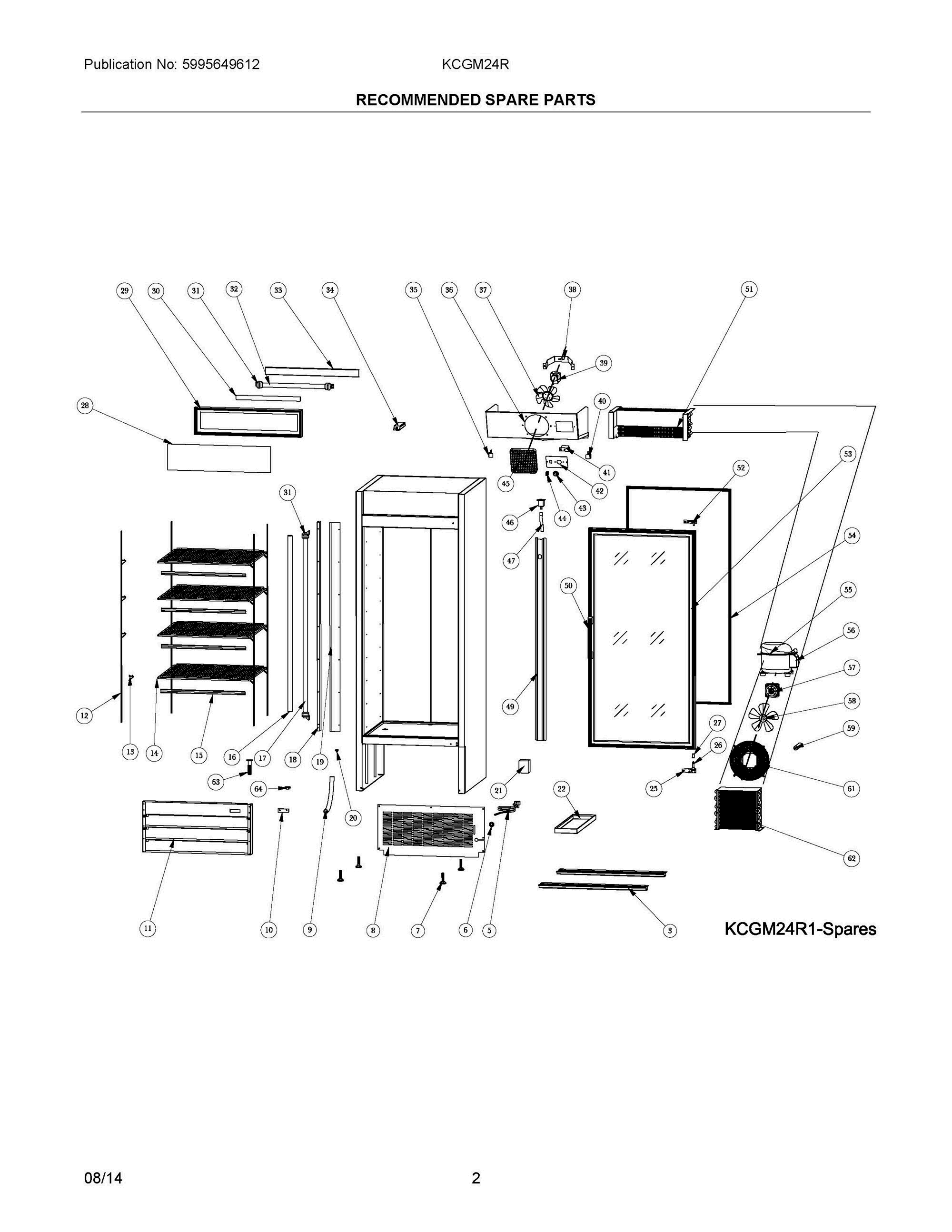 02 - RECOMMENDED SPARE PARTS Diagram and Parts List for KCGM24RW  Frigidaire Refrigerator