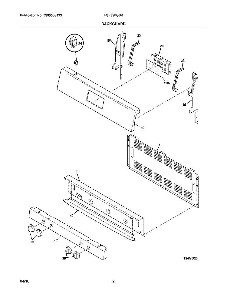 BACKGUARD Diagram and Parts List for FGF328GSK  Frigidaire Range