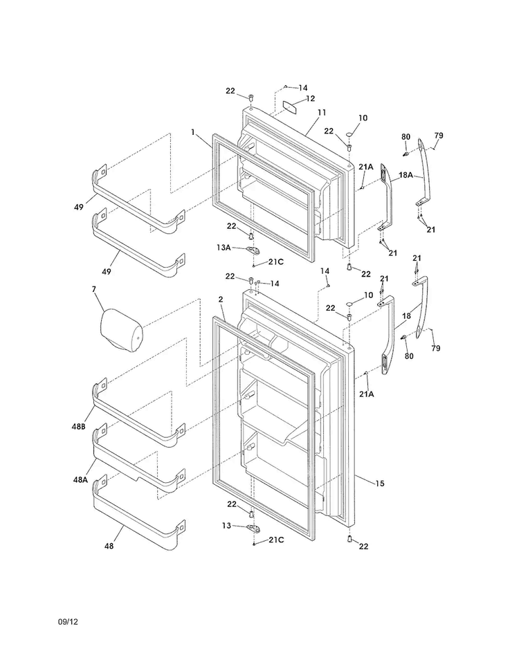 Door Diagram and Parts List for FFHT2126PB0  Frigidaire Refrigerator