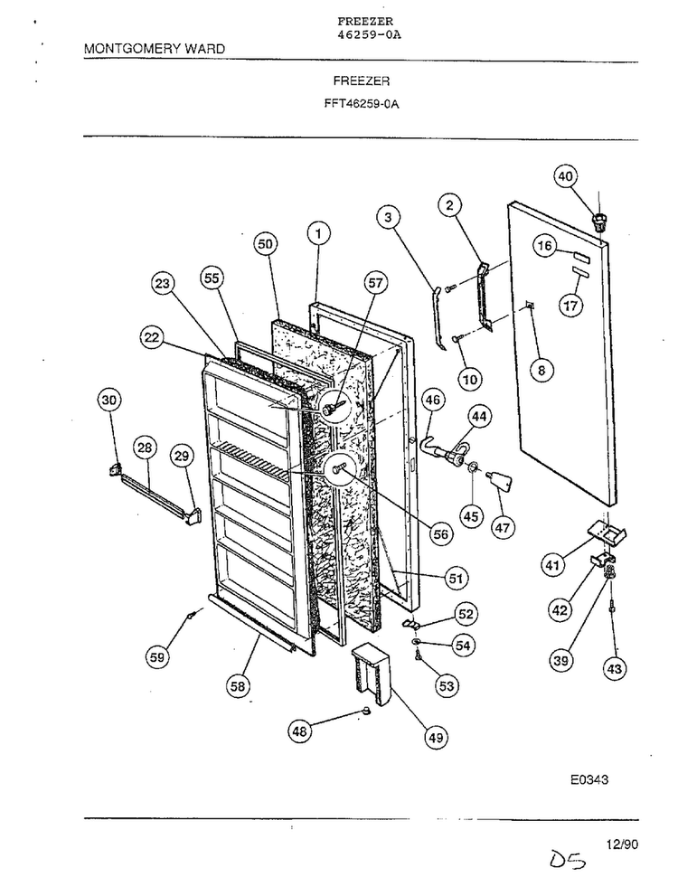 Freezer Diagram and Parts List for 46259-0A  Frigidaire Freezer