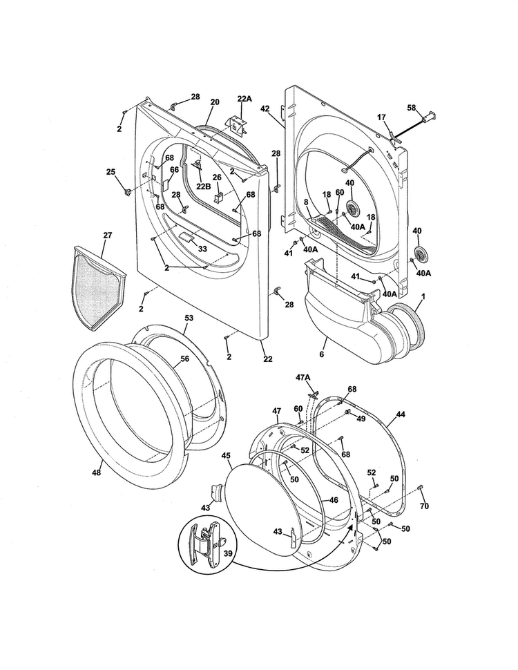 Front Panel/lint Filter Diagram and Parts List for FFSE5115PW2  Frigidaire Dryer