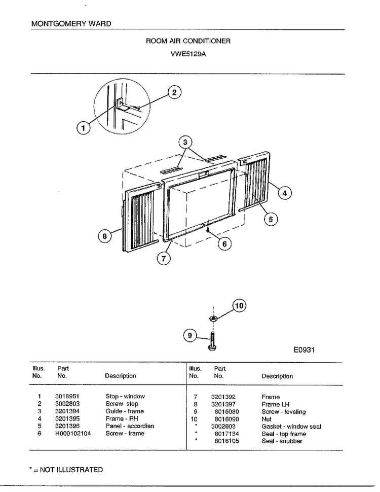Room Air Conditioner Page 7 Diagram and Parts List for 5129A  Frigidaire Air Conditioner
