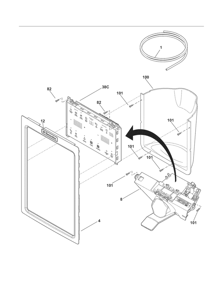 Ice & Water Dispenser Diagram and Parts List for EW23CS70IB5  Electrolux Refrigerator