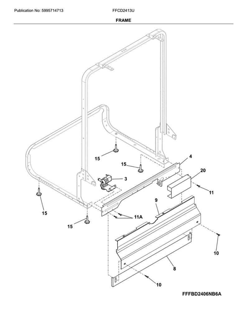 Frame Diagram and Parts List for FFCD2413US2A  Frigidaire Dishwasher