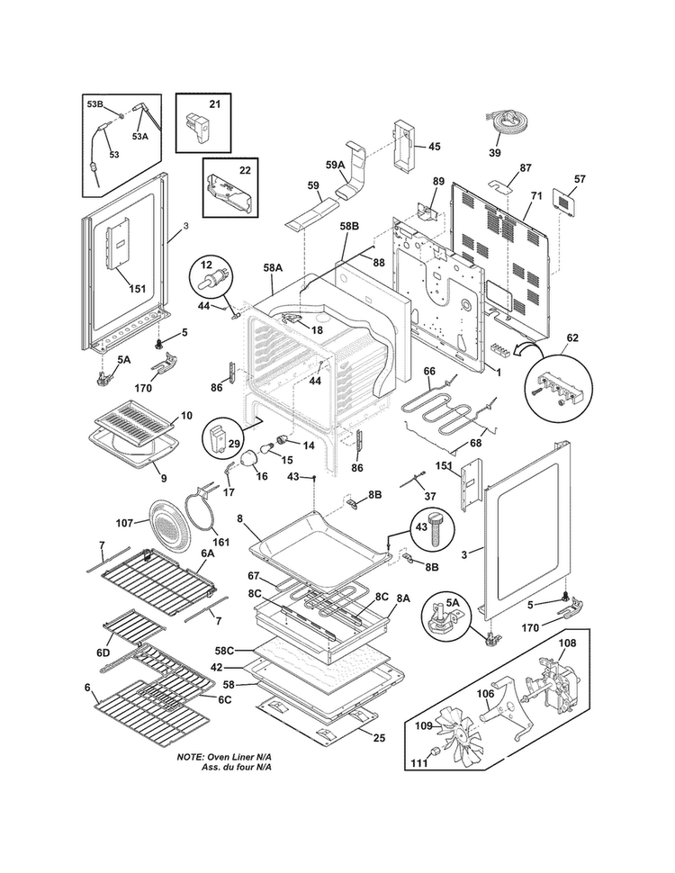 Body Diagram and Parts List for CGEF3055MFF  Frigidaire Range