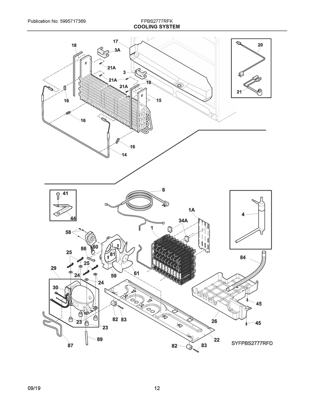 Cooling System Diagram and Parts List for FPBS2777RFK  Frigidaire Refrigerator