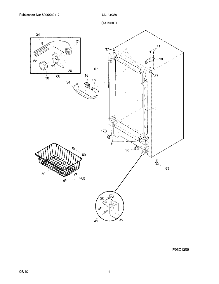 CABINET Diagram and Parts List for UL1310A0  Electrolux Freezer
