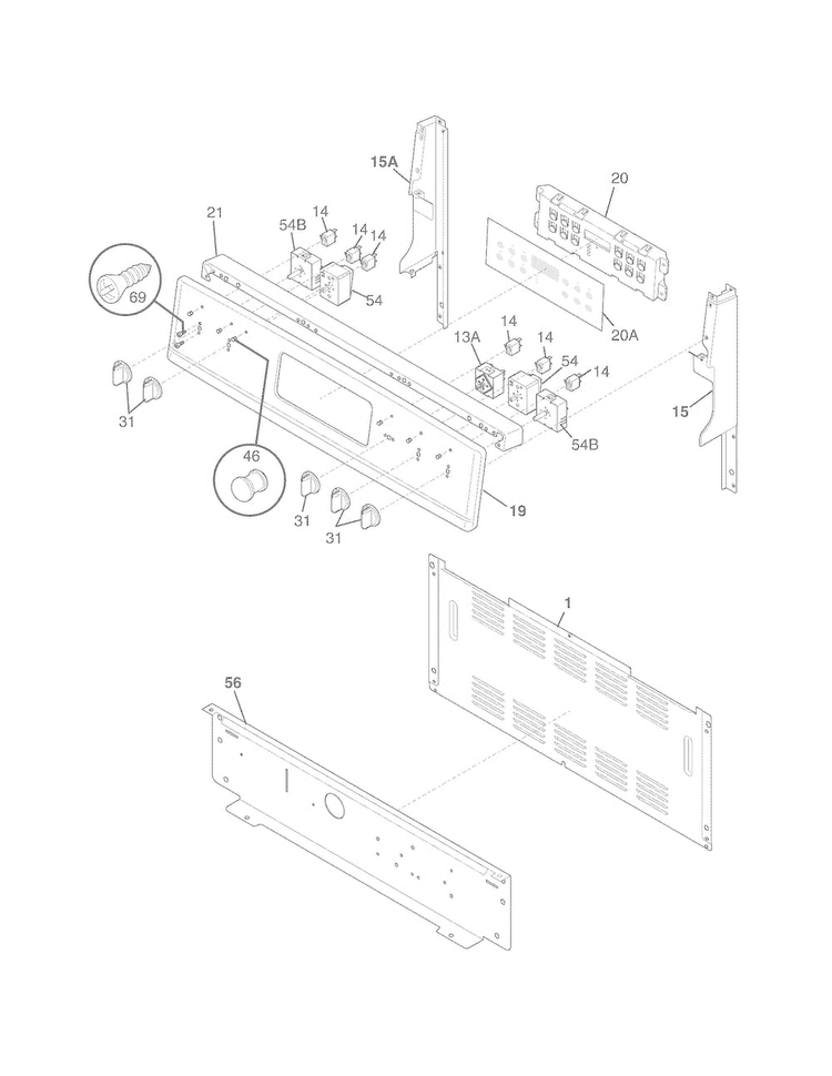 Backguard Diagram and Parts List for CGEF3032MFF  Frigidaire Range