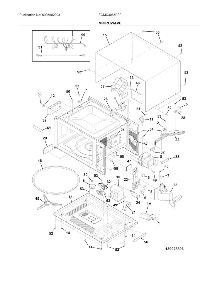 Microwave Diagram and Parts List for FGMC3065PFF  Frigidaire Microwave Oven Combo