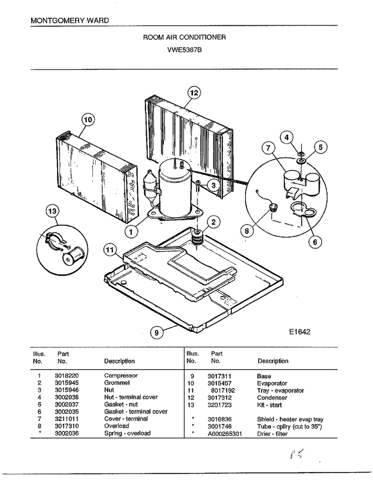 Room Air Conditioner Page 3 Diagram and Parts List for 5367B  Frigidaire Air Conditioner