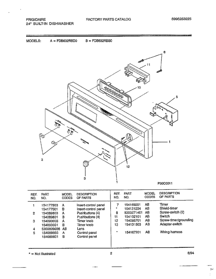 24" Built In Dishwasher Diagram and Parts List for 763  Frigidaire Dishwasher