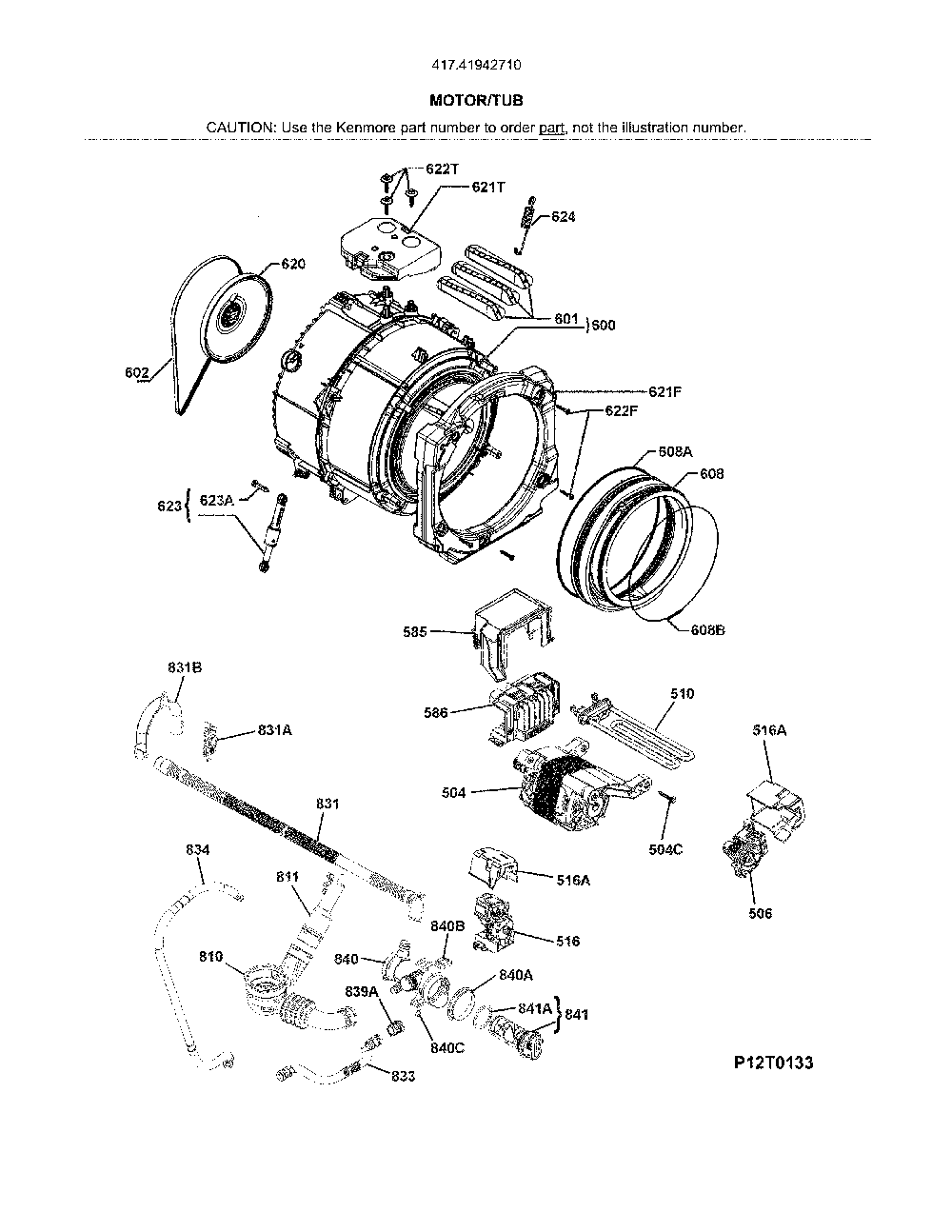 Motor/tub Diagram and Parts List for 41741942710  Kenmore Washer