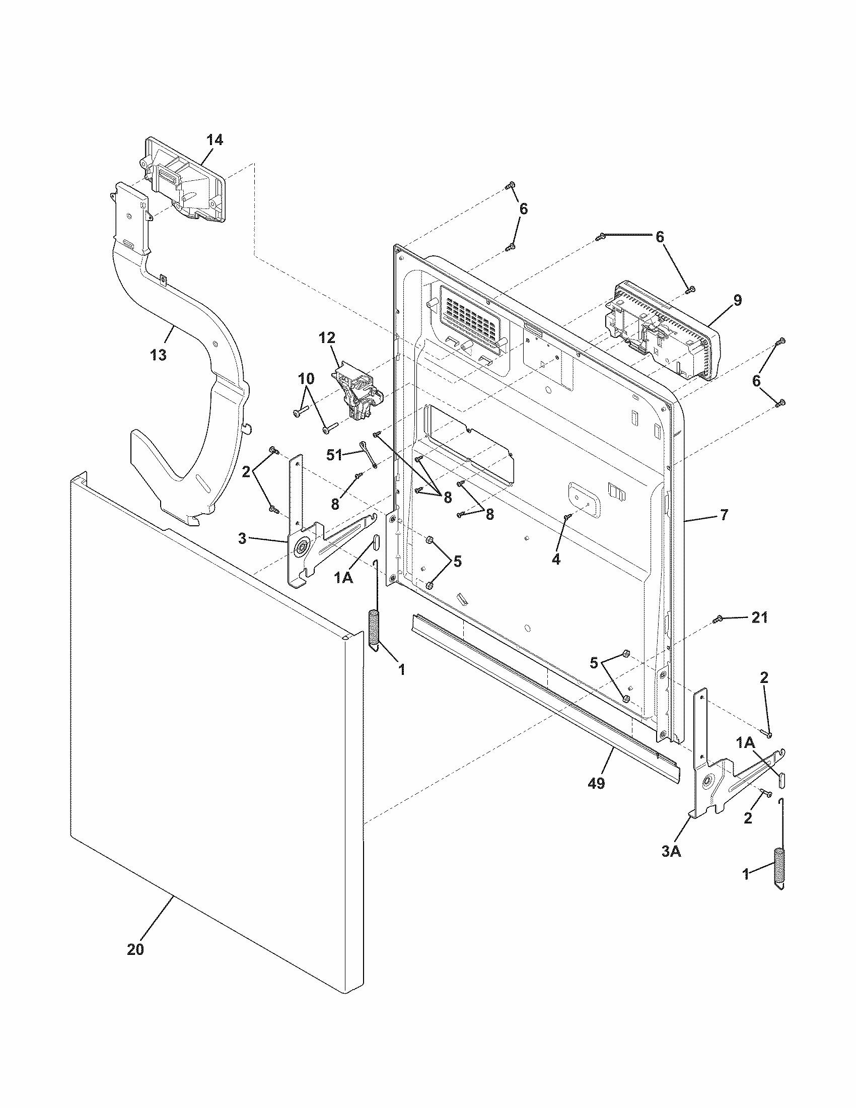 Door Diagram and Parts List for 58715378100B  Kenmore Dishwasher