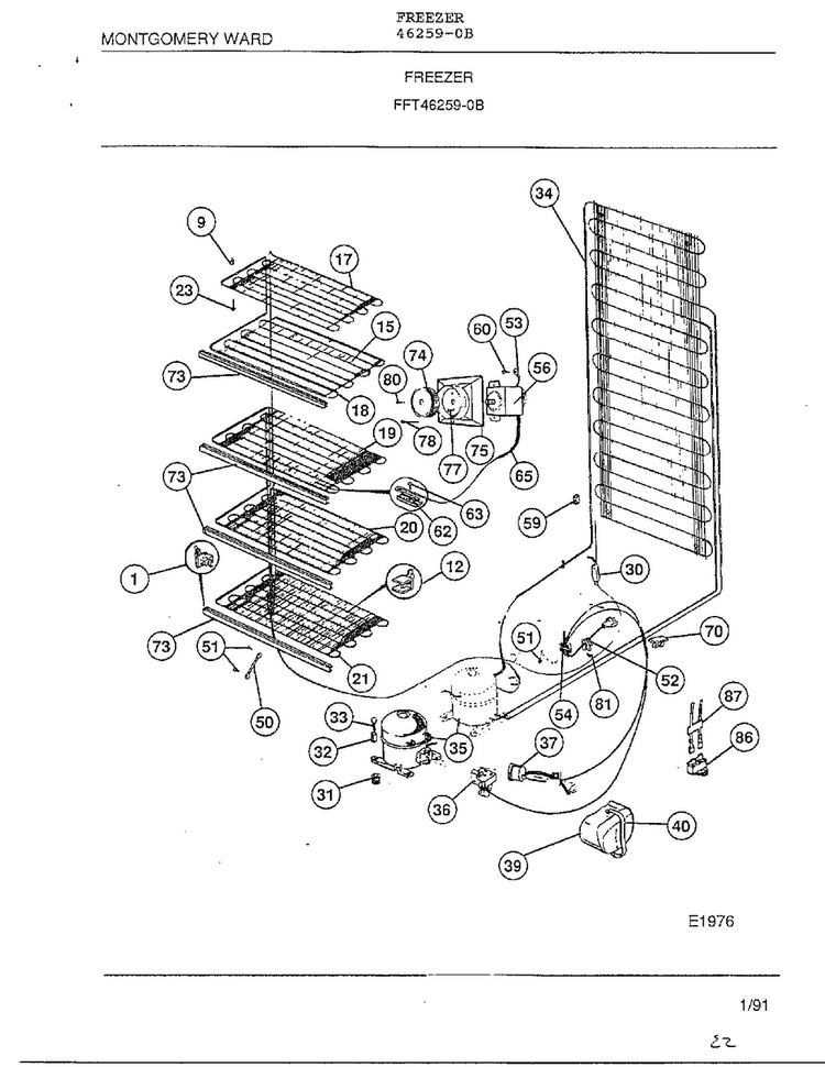 Freezer Page 5 Diagram and Parts List for 46259-0B  Frigidaire Freezer