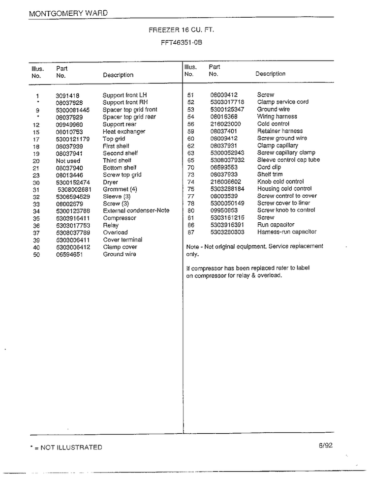 Freezer 16 Cubic Feet Page 6 Diagram and Parts List for 46351-0B  Frigidaire Freezer