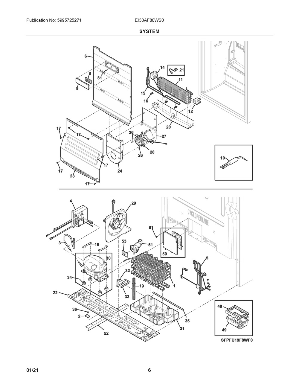 System Diagram and Parts List for EI33AF80WS0  Frigidaire Refrigerator